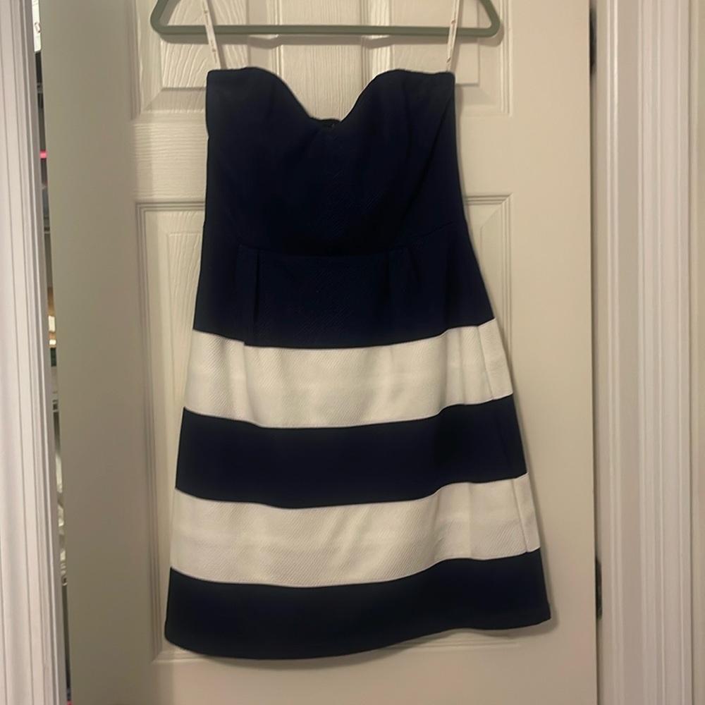 Julie Brown Celine Sweetheart Dress, Navy, White, Strapless, Size M, Classic